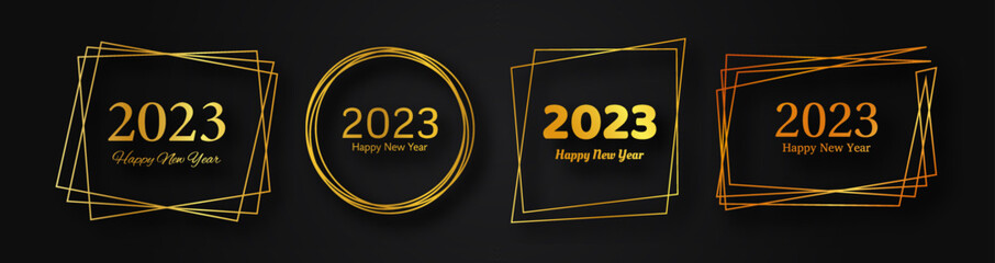 2023 Happy New Year gold geometric polygonal background