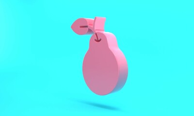Pink Pear icon isolated on turquoise blue background. Fruit with leaf symbol. Minimalism concept. 3D render illustration