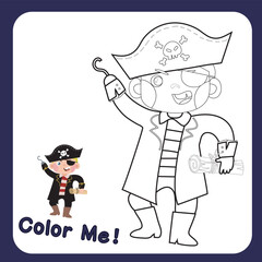 Educational printable coloring worksheet. Cute pirate illustration. Vector outline for coloring page.