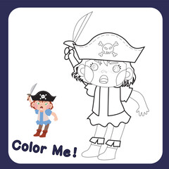 Educational printable coloring worksheet. Cute pirate illustration. Vector outline for coloring page.