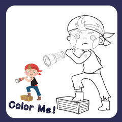 Educational printable coloring worksheet. Cute pirate illustration. Vector outline for coloring page.