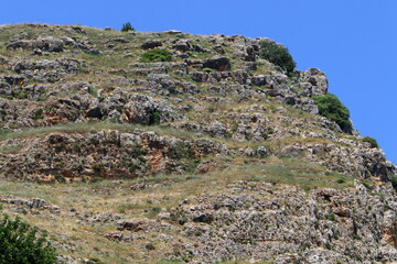 Rocks and cliffs in the mountains in northern Israel.