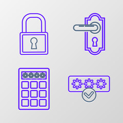 Set line Password protection and safety access, Door handle and Lock icon. Vector