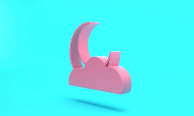 Pink Moon and stars icon isolated on turquoise blue background. Cloudy night sign. Sleep dreams symbol. Full moon. Night or bed time sign. Minimalism concept. 3D render illustration