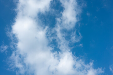 Blue sky with white cirrus and cumulus clouds during summer. Wheater, meterology and heaven.
