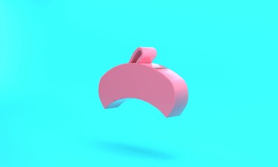 Pink French beret icon isolated on turquoise blue background. Minimalism concept. 3D render illustration