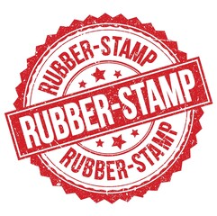 RUBBER-STAMP text on red round stamp sign