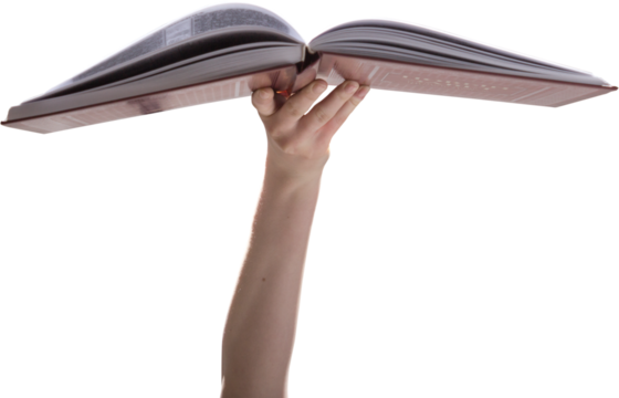 Hand holding open book