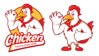 Delicious chicken cartoon, Logo template for restaurant