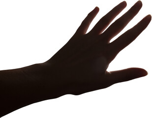 Woman hand reaching to the sky isolated