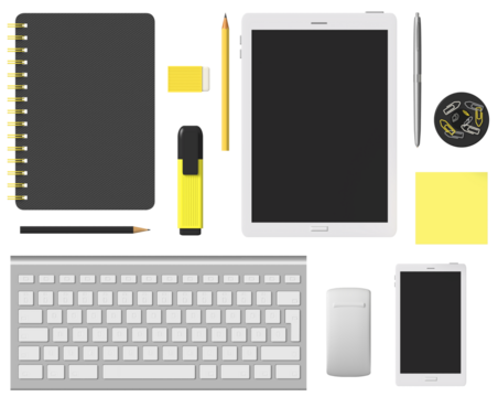 Office supplies accessory set 3D isolated