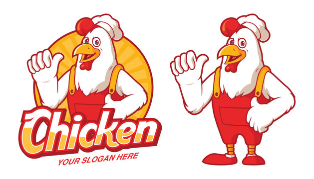 Delicious chicken logo template, with funny chicken cartoon character
