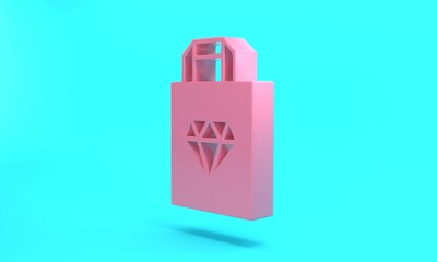 Pink Shopping bag jewelry icon isolated on turquoise blue background. Minimalism concept. 3D render illustration