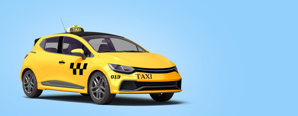 taxi online internet service transportation concept  yellow taxi 3d render on blue gradient © nosorogua