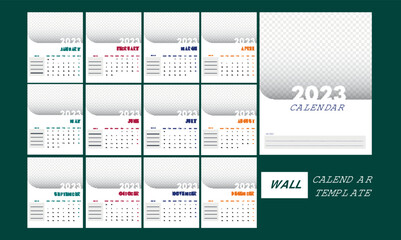 2023 Yearly Wall Calendar Template Design With Copy Space In White Color.