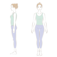 正しい姿勢の女性、全身