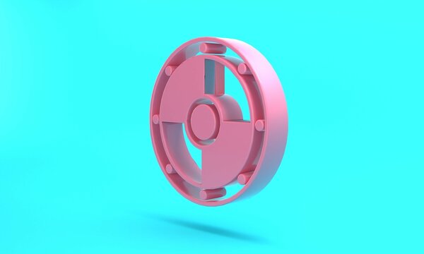 Pink Round wooden shield icon isolated on turquoise blue background. Security, safety, protection, privacy, guard concept. Minimalism concept. 3D render illustration