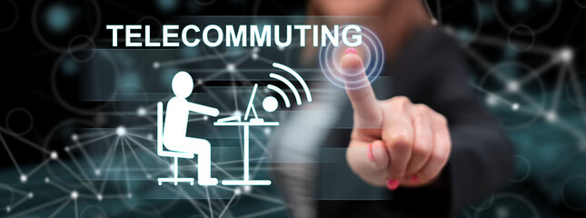 Woman touching a telecommuting concept