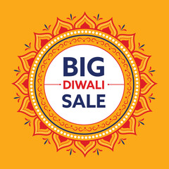 Diwali Big Sale Poster Design With Mandala Frame On Chrome Yellow And White Background.