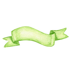 Green Bow ribbon banner icon symbol watercolor illustration PNG