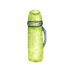 Thermo Drink bottle for travel. Steel thermos for tea or coffee isolated on transparent background.