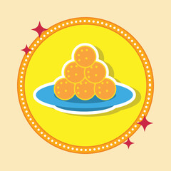 Flat Style Laddu (Sweets Ball) Plate Icon Or Symbol In Sticker Style.