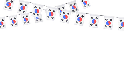 South Korea flag garland chain. Korean bunting decoration for celebration. Vector background.