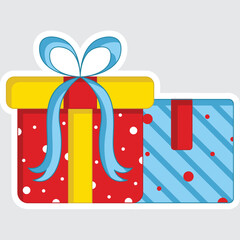 Obraz premium Illustration Of Beautiful Gift Box Wrapping With Bow Ribbon In Sticker Style.