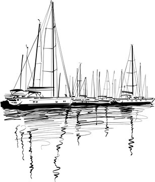 vector illustration of the yachts in the harbor