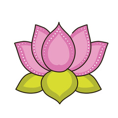 Flat Illustration Of Blooming Pink Lotus Flower On White Background.