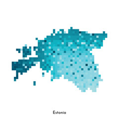 Fototapeta premium Vector isolated geometric illustration with simplified icy blue silhouette of Estonia map. Pixel art style for NFT template. Dotted logo with gradient texture for design on white background