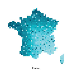 Fototapeta na wymiar Vector isolated geometric illustration with simplified icy blue silhouette of France map. Pixel art style for NFT template. Dotted logo with gradient texture for design on white background