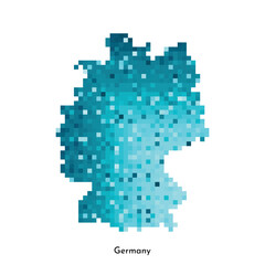 Fototapeta premium Vector isolated geometric illustration with simplified icy blue silhouette of Germany map. Pixel art style for NFT template. Dotted logo with gradient texture for design on white background