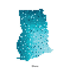 Fototapeta na wymiar Vector isolated geometric concept with simple icy blue shape of Ghana map. Pixel art style for NFT template. Dotted logo with gradient texture for design on white background