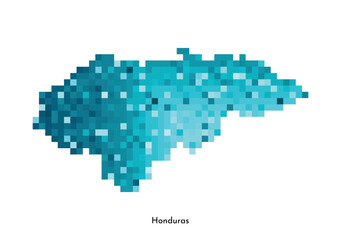 Fototapeta premium Vector isolated geometric illustration with simple icy blue shape of Honduras map. Pixel art style for NFT template. Dotted logo with gradient texture for design on white background