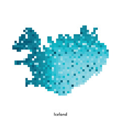 Vector isolated geometric illustration with simple icy blue shape of Iceland map. Pixel art style for NFT template. Dotted logo with gradient texture for design on white background