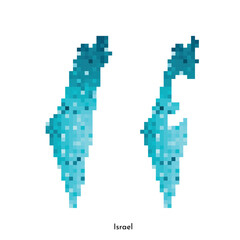 Fototapeta premium Vector isolated geometric illustration with simple icy blue shape of Israel map (including and without disputed areas). Pixel art style for NFT template. Dotted logo with gradient texture