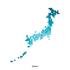 Fototapeta premium Vector isolated geometric illustration with simple icy blue shape of Japan map. Pixel art style for NFT template. Dotted logo with gradient texture for design on white background