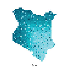 Vector isolated geometric illustration with simple icy blue shape of Kenya map. Pixel art style for NFT template. Dotted logo with gradient texture for design on white background