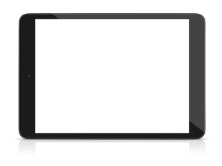 black digital tablet with white copy space on white isolated background