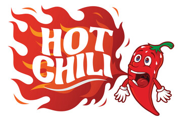 Hot chili, with fire chili cartoon character