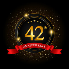 42th Anniversary. Golden anniversary celebration template design, Vector illustrations.