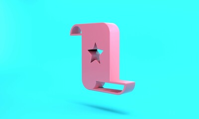 Pink Paper check and financial check icon isolated on turquoise blue background. Paper print check, shop receipt or bill. Minimalism concept. 3D render illustration