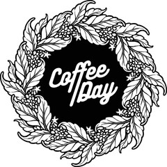 Botanical Coffee Day Mandala Silhouette Vector illustrations for your work Logo, mascot merchandise t-shirt, stickers and Label designs, poster, greeting cards advertising business company or brands.