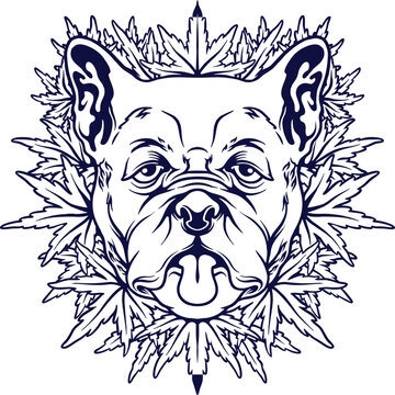 Bull Dog Weed Leaf Kush Silhouette Vector illustrations for your work Logo, mascot merchandise t-shirt, stickers and Label designs, poster, greeting cards advertising business company or brands.