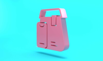 Pink Online ordering and fast food delivery icon isolated on turquoise blue background. Minimalism concept. 3D render illustration