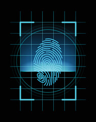 Fingerprint identification. Scan fingerprint, security or identification system concept. Futuristic technology. Biometric data design. Security system based on thumb lines, vector illustration