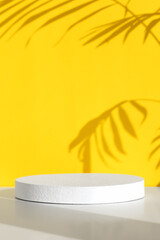 Minimal abstract yellow and white background for eco cosmetic product presentation. Cylindrical...