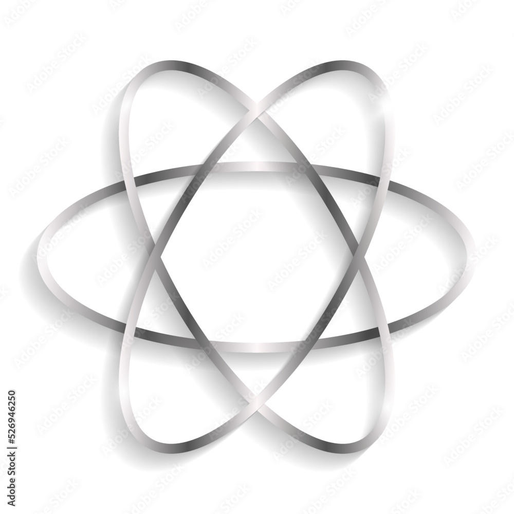 Wall mural silver atom sign with shadows and highlights isolated on a white background.