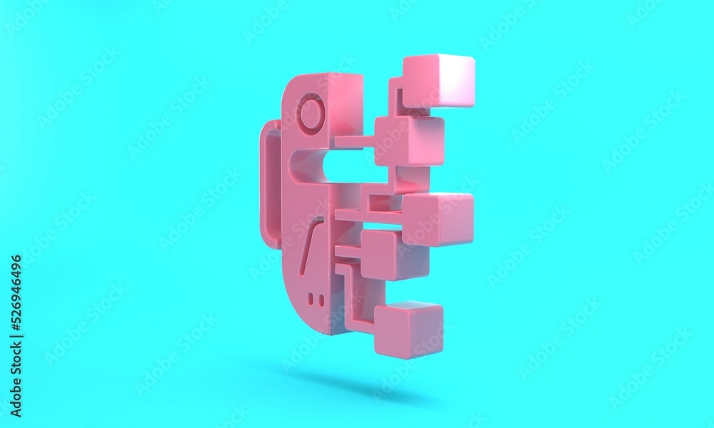 Poster pink humanoid robot icon isolated on turquoise blue background. artificial intelligence, machine lea